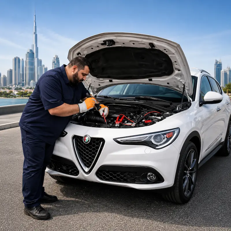 Professional Alfa Romeo car jump-start service in the Dubai.