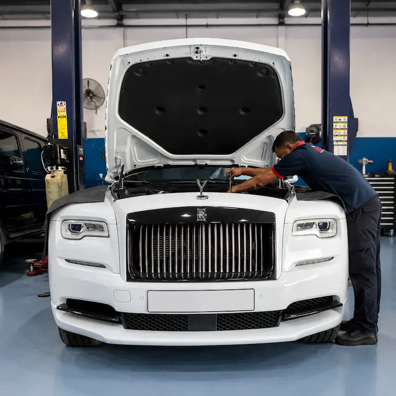 Rolls-Royce Dawn receiving professional jump-start assistance