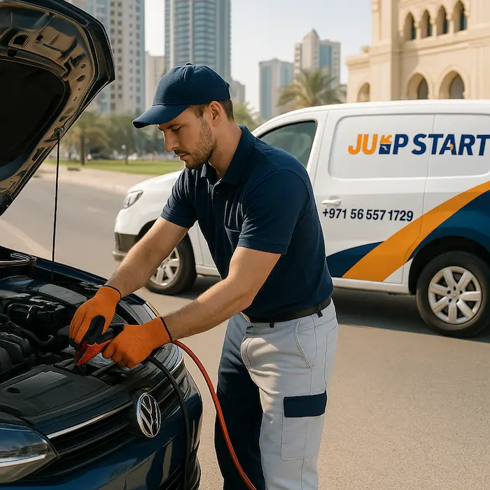 technician providing car jump start service